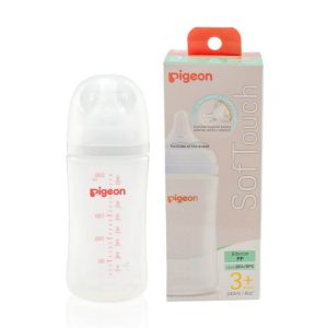 Pigeon – Biberón De Polipropileno SofTouch Peristáltico PLUS Boca Ancha De 240ml / 8oz. Blanco